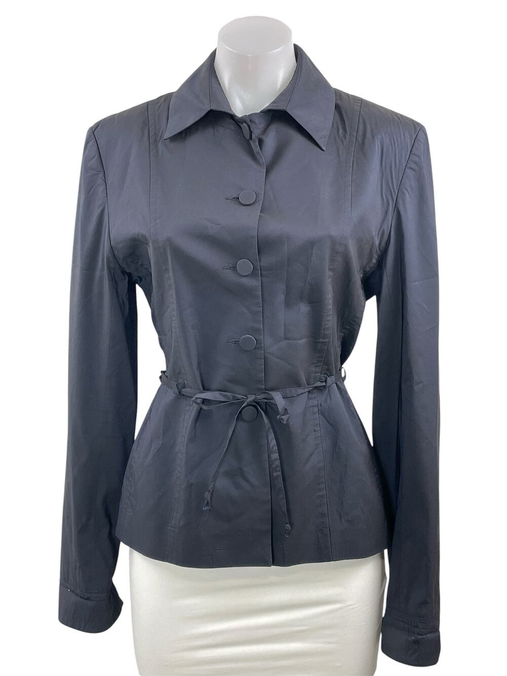 Savigo Women's Black Tie Waist Peplum Long Sleeve Button Down Shirt Top Size 6